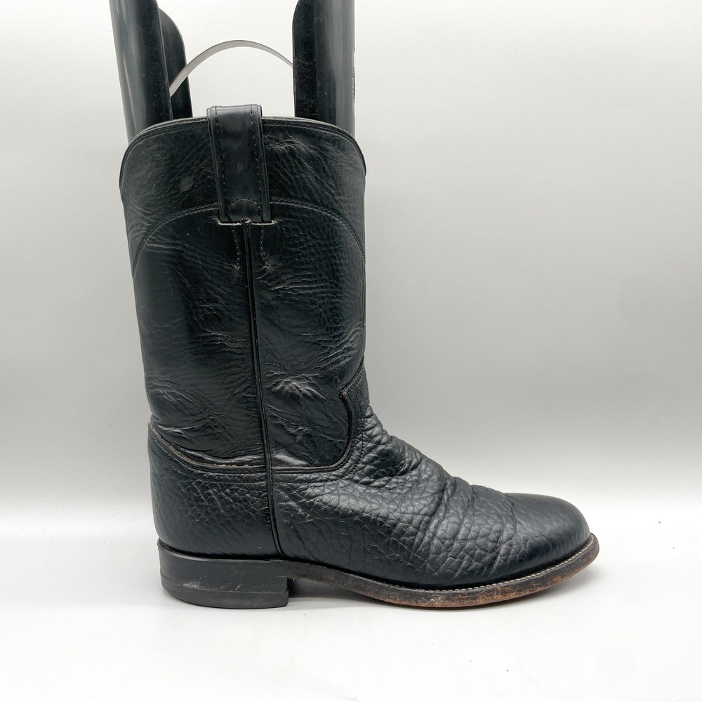 Justin Mens 6.5 EE Roper Western Cowboy Boots Black Leather VTG Classic Rugged